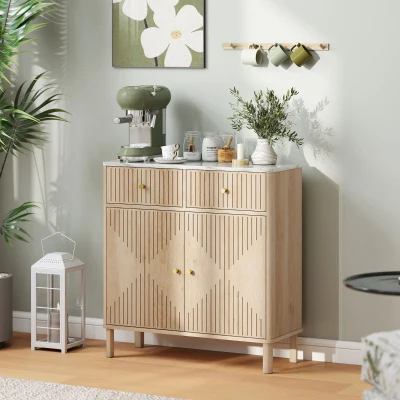 HOMCOM Credenza Buffet con 2 Cassetti e Armadietto color Rovere