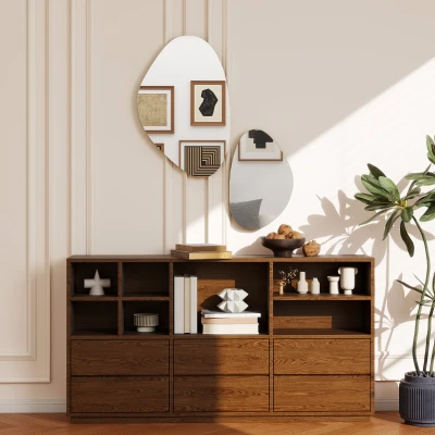 HOMCOM Set of 2 Wall Mirrors Pebble-Shaped Gold