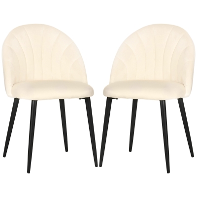 HOMCOM Lot de 2 Chaises Velours Crème Pieds Métal Noir