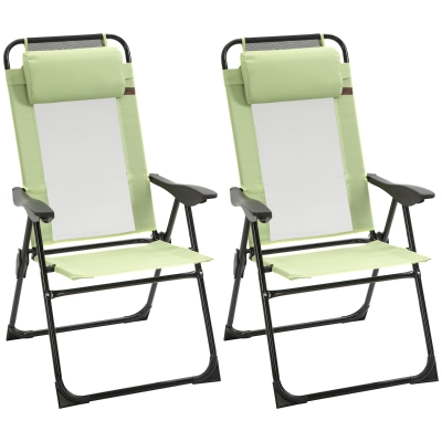 Outsunny Set of 2 Folding Recliner Metal Lounge Chairs Green