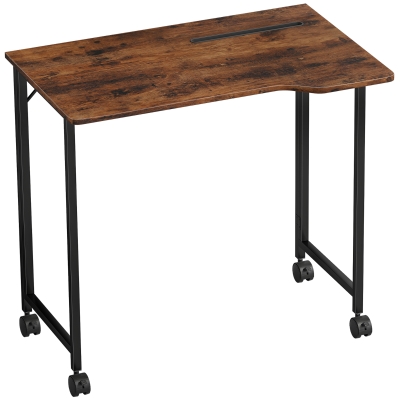 HOMCOM Folding Desk on Wheels Rustic Brown