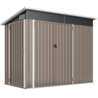Outsunny Abrigo de Jardim em Metal Casinha Jardim Exterior Três Portas Trancáveis Telhado Inclinado Ventilação 234x132x185 cm Cinza