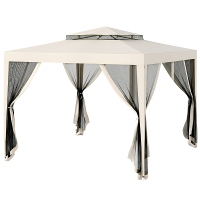 Outsunny Tonnelle 3x3m Crème avec Moustiquaires Amovibles
