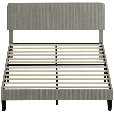 HOMCOM Lit Double 160x200cm Velours Côtelé Gris avec Sommier