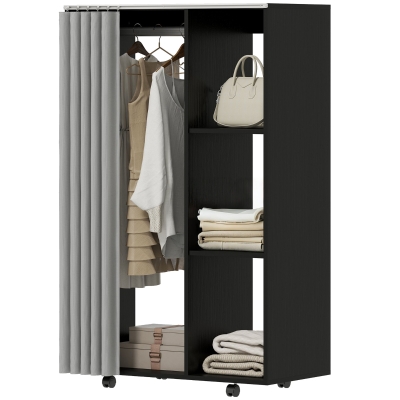HOMCOM Armoire Mobile Noir avec Tringle et Étagères 80x40x128cm