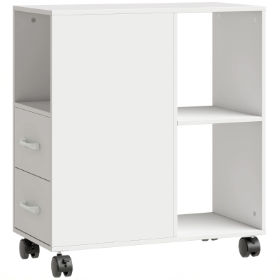 HOMCOM Dulap Mobil pentru Imprimantă cu 2 Sertare, Raft Deschis și Poliță Reglabilă, Dulap pentru Documente de Birou și Studiu, 60x30x65 cm, Alb