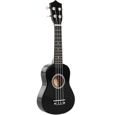 Ukulele Soprano de 21 Inchi pentru Începători, din Lemn cu Corzi din Nailon, Pană, Negru