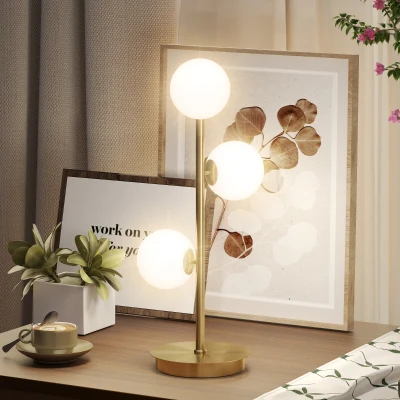 HOMCOM Lampe de Table 3 Globes Acier Laiton 24x24x53 cm