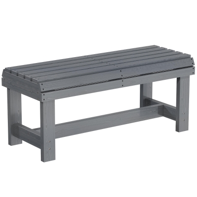 Outsunny Wooden Outdoor Bench, 2 Seater Garden Bench, Backless Patio Bench with Slatted Curved Seat, Grey