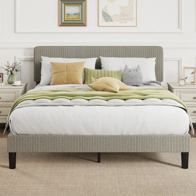 HOMCOM Lit Double 160x200cm Velours Côtelé Gris avec Sommier