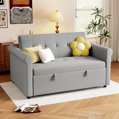 HOMCOM 2-Seater Velvet Sofa Bed - Grey