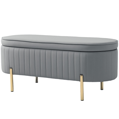 HOMCOM Banc Rangement Velours 72L Pieds Métal Gris 108cm