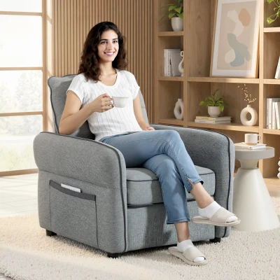 HOMCOM Canapé 1 Place Velours Gris avec Poche Latérale