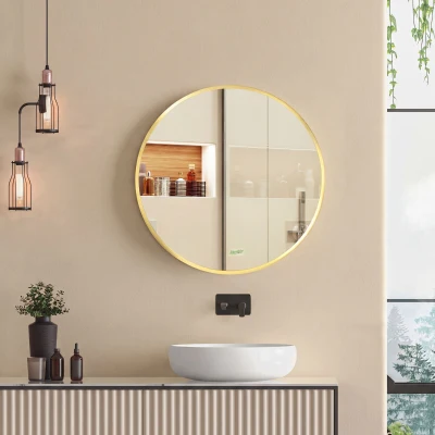 kleankin Specchio Bagno Rotondo con Cornice Dorata Ø50x2cm