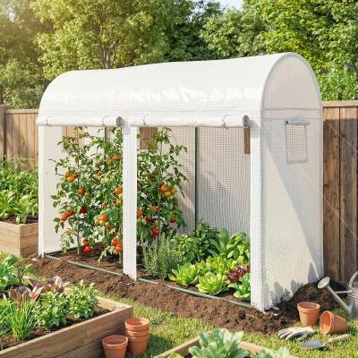 Outsunny Estufa de Jardim, Pequena Estufa de Varanda com Cobertura em PE Estrutura em Aço, Portas e Janelas Enroláveis 300 x 100 x 200 cm branco