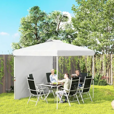 Outsunny Carpa Plegable de Jardín de 2,5x2,5 m con Altura Ajustable Anti-UV con 1 Pared Lateral y Bolsas de Arena Blanco