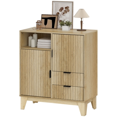 HOMCOM Buffet Salon Bois Naturel 2 Portes 2 Tiroirs 80x40x90cm