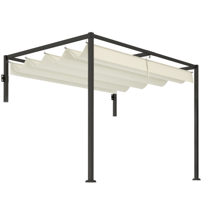 Outsunny Pergola Addossata 3x2 m in Acciaio e Poliestere Crema