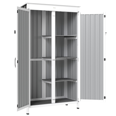 Outsunny Caseta de Jardín de Madera y Acero 94x43x166 cm Armario para Herramientas con 2 Estantes Ajuatables y 2 Puertas Negro