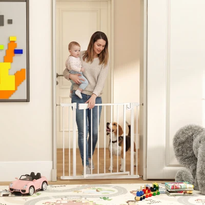 PawHut Bramka Ochronna Bez Wiercenia z Automatycznym Zamykaniem dla Dzieci i Zwierząt 76–89 x 76 cm, Biała