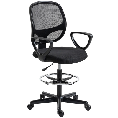 HOMCOM Chaise Bureau Ergonomique Repose-Pieds Hauteur Réglable Noir