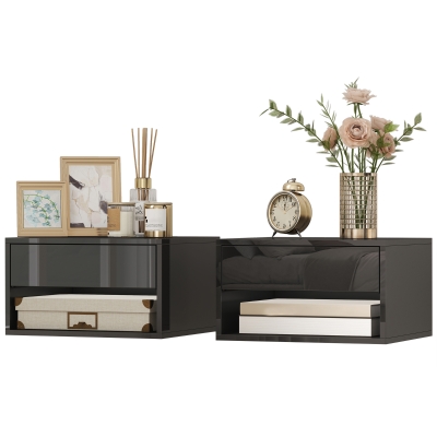 HOMCOM Lot 2 Tables de Chevet Murales Noir avec Tiroir 37cm