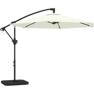 Outsunny 3 m Offset Umbrella with Cross Base and Weight Plates, Outdoor Garden Parasol with Crank, Cream