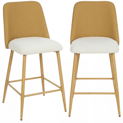 HOMCOM Juego de Taburetes Altos de Cocina con Respaldo y Reposapiés Tapizados de Lino y PU Marco de Acero Marrón