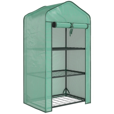 Outsunny Seră de grădină cu 3 rafturi, seră de balcon, prelată PE întărită, cadru din oțel, 59 x 39 x 127 cm, verde