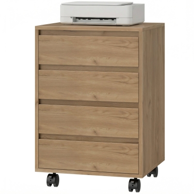 HOMCOM Caisson Bureau 4 Tiroirs Roulettes Bois Marron