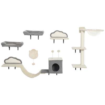 PawHut Étagères Murales Chat 6pcs Hamac Acrylique Beige