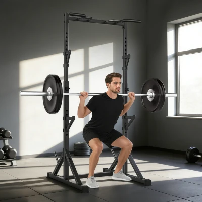 SPORTNOW Squat Rack y Rack para Barra Altura Ajustable Multifunción, Negro