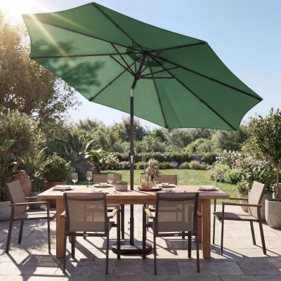 Outsunny 2.7 m Garden Parasol Umbrella with Cross Base and Sandbag, Retractable Ribs, Outdoor Table Market Umbrella, Green