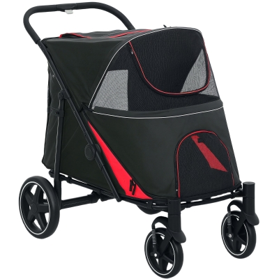 PawHut Cochecito para Perros Plegable con Accesos con Cremallera y Ventanas de Malla, 112x65x100 cm, Rojo y Negro