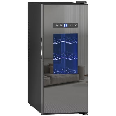 HOMCOM Vinoteca 12 botellas 30 L termoeléctrica doble y silenciosa con puerta de vidrio, LED, pantalla digital, negro