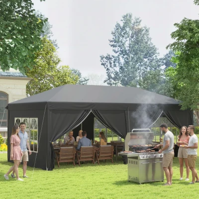 Outsunny Pop Up Gazebo 3x6m Black with Sides & Windows