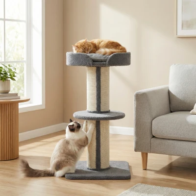 PawHut Cat Tower Scratching Post Activity Centre 91cm Grey