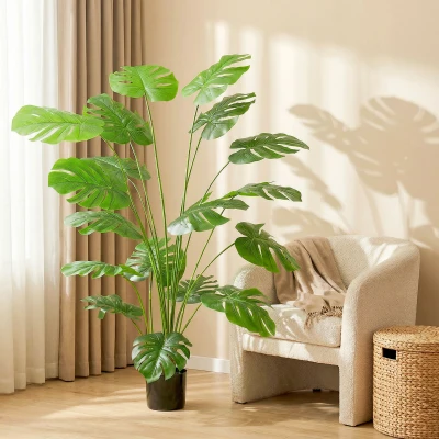 HOMCOM Planta artificial árvore artificial monstera deliciosa com vaso incluído altura 150 cm interior verde