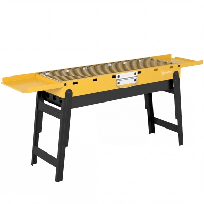 Outsunny Portable BBQ Grill, Foldable Charcoal Grill for Camping and Picnics with 2 Side Shelves and Handle, Yellow