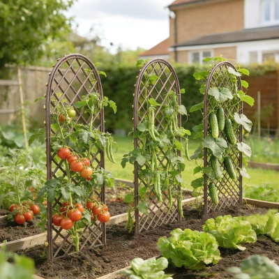 Outsunny Set de 3 spalieri de grădină din nuiele împletite Panou Arc pentru Plante cățărătoare 43 x 2 x 112 cm, efect lemn natural