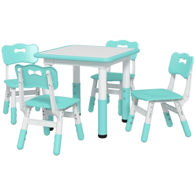 AIYAPLAY Set Mesa y Sillas para Niños 5 pz con 4 Sillas Ajustables 32x36x52.5-56 cm y Mesa 60x60x46-58 cm, Verde