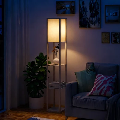 HOMCOM Staande lamp verlichting met 3 planken E27 tot 40 W E1-kwaliteit MDF eiken + wit