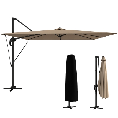 Outsunny Parasol Déporté 2,9x2,9m Aluminium Kaki Rotation 360°