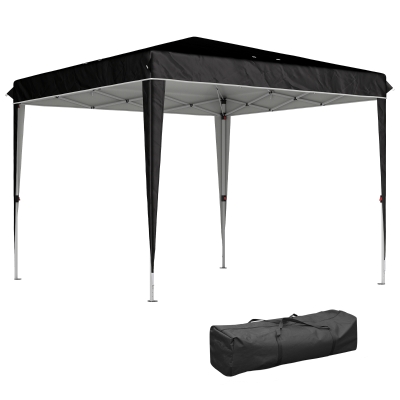 Outsunny Gazebo 3x3 m para 6-9 Personas de Altura Regulable con Orificios de Drenaje, en Metal y Tejido Oxford Negro