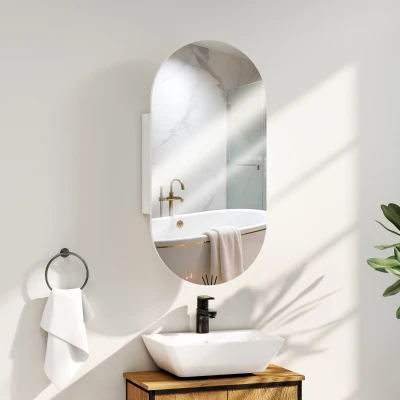 HOMCOM Espejo de Baño Ovalado Moderno con Armario y Dos Estantes, 45x90 cm, Blanco