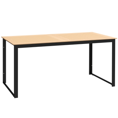 Outsunny Mesa de jardín para 6 personas 160 x 80 cm resistente a la intemperie Mesa de balcón con tablero de lamas, mesa buffet exterior Teca