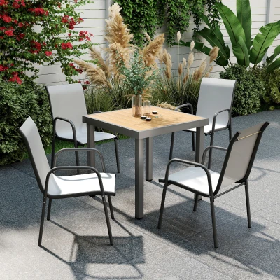 Outsunny Sillas de jardín 4 unidades Sillas de terraza apilables con respaldo transpirable, reposabrazos 120 kg de carga