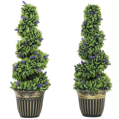 HOMCOM Set de 2 Plantas Artificiales en Espiral en PE de 90 cm con Maceta Incluida, Verde y Azul