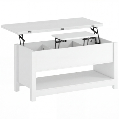 HOMCOM Mesa de Centro Elevable y Extensible con Compartimentos Ocultos Estante Abierto 100x90x64 cm Blanco