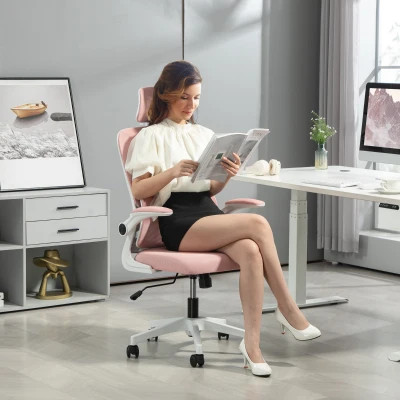 Vinsetto Silla de Oficina Ajustable y Reclinable con Reposacabezas Removible, en Tejido de Malla, 60x59x114-122 cm, Rosa